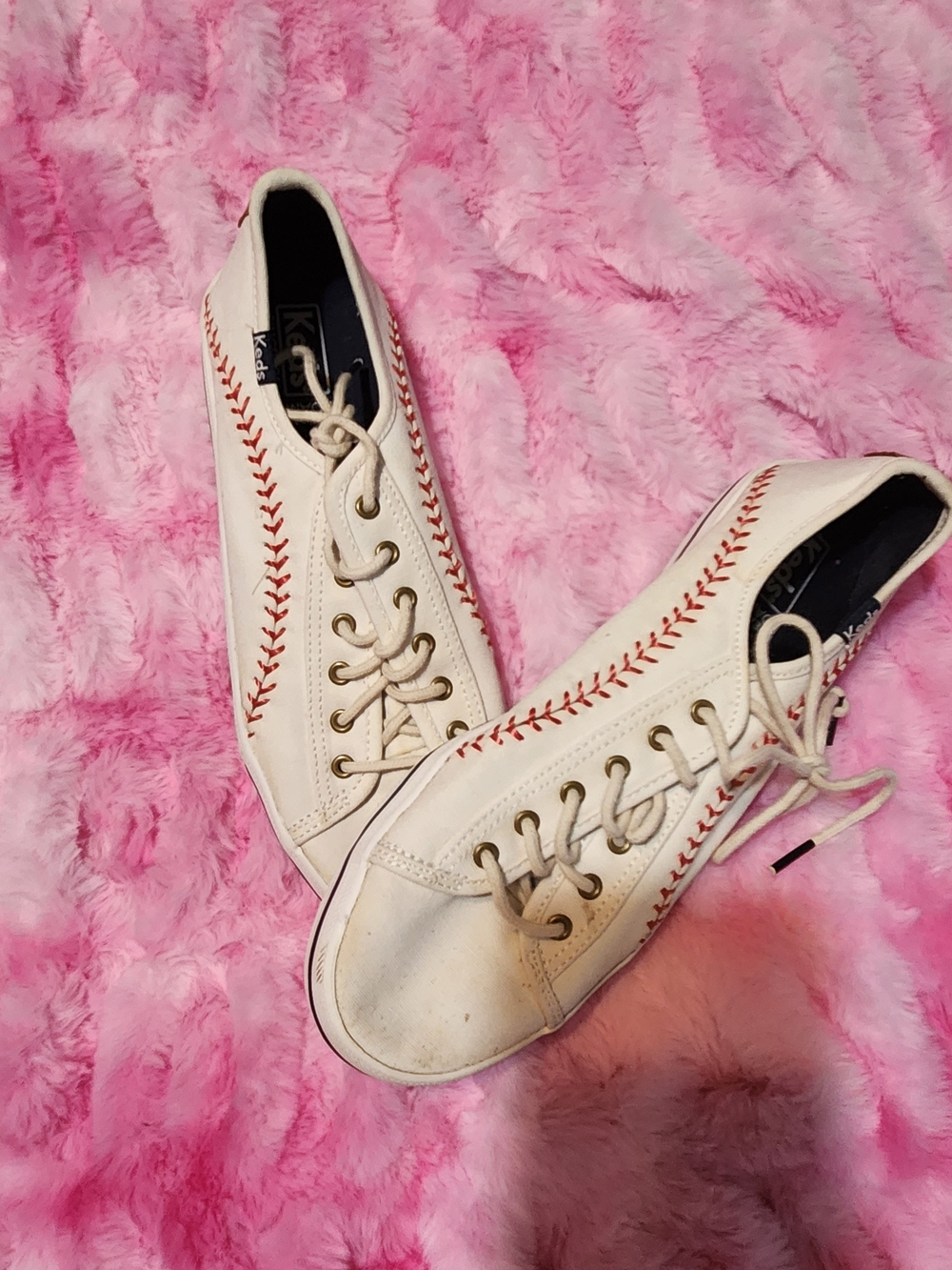 Keds Women's White Leather Baseball Stitch Lace-Up Sneakers